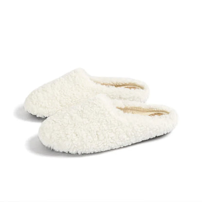 Big Size 43 Women Lambswool Slippers Winter Sheep Fur Shoes Ladies Flat Cotton Slides Home Pantuflas Daily Slip On Furry Mules