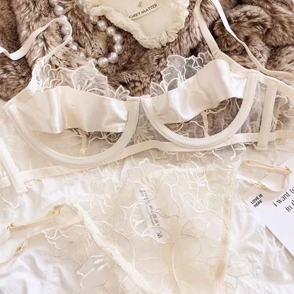 MOYISU French Pure Desire Lingerie Sexy Thin Cup with Underwire Bra Set Christmas New Embroidered Lace Underwear Bra