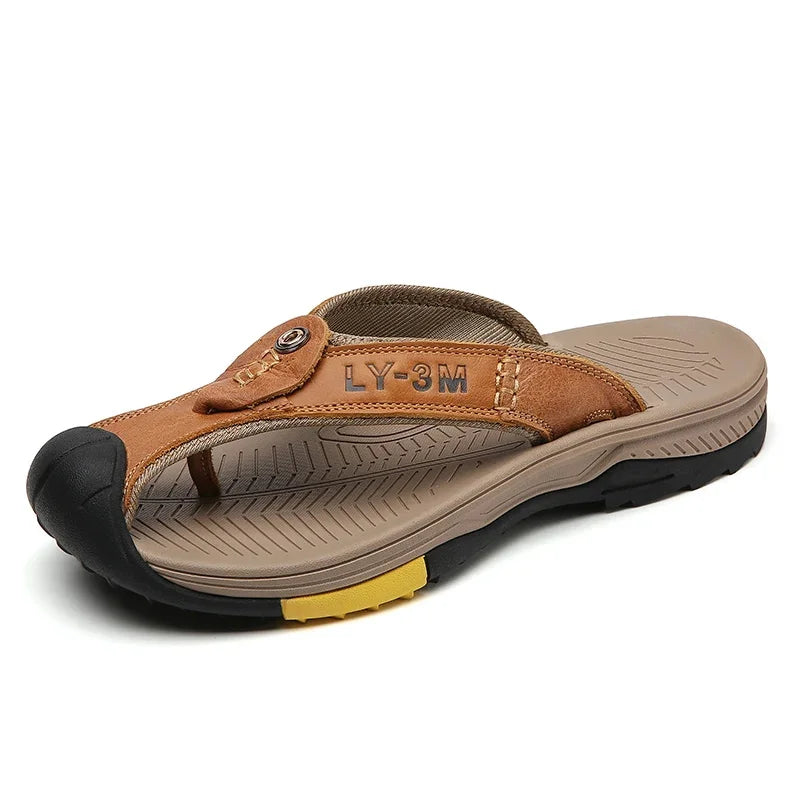 Genuine Cow Leather Shoes Men Sandals Mens Flip Flops Men's Casual Shoes Classic Massage Beach Slippers Anti-slip Summer 2025