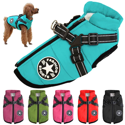 Waterproof Warm Dog Jacket Vest Winter Dog Clothes With Harness French-Bulldog Coat Pet Costume for Small Large Dogs Chihuahua by PDG ibma