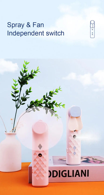 2 In 1 Portable Fan Humidifier USB Rechargeable Handheld Fan Water Spray Fan Face Steamer Air Conditioner Cooling Fan