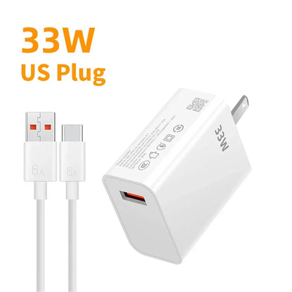 33W USB Charger Type C Fast Charging Charger 6A USB Cable Quick Phone Charger Adapter For Xiaomi mi14 13 12 Redmi iPhone Oneplus