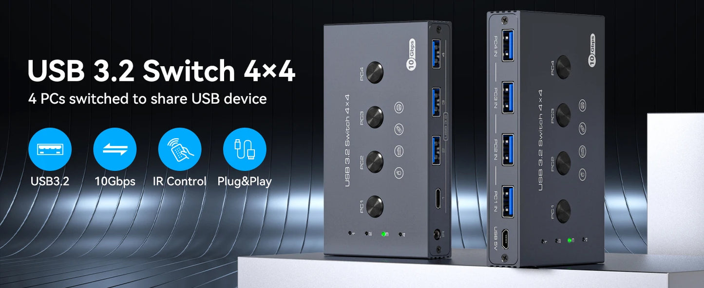 USB 3.2 Switcher KVM Switch Shared Controller Adapter 10Gbps Rate Support Fit Computer Laptop Mouse Keyboard Share 4 USB Ports