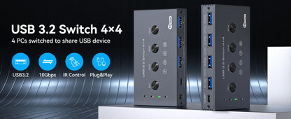 USB 3.2 Switcher KVM Switch Shared Controller Adapter 10Gbps Rate Support Fit Computer Laptop Mouse Keyboard Share 4 USB Ports