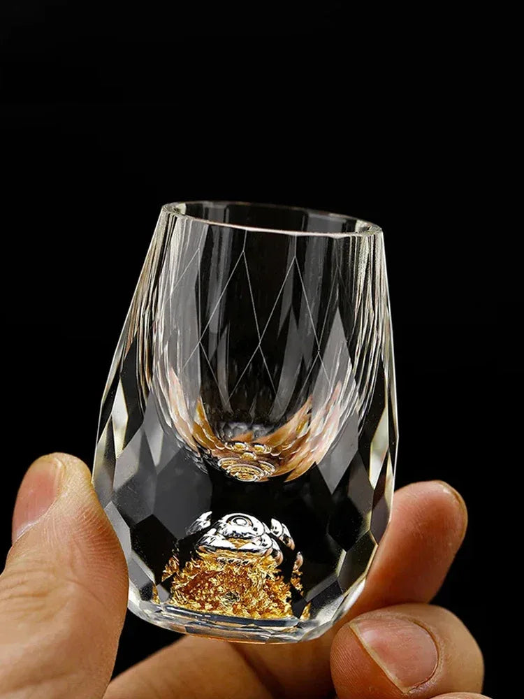 1/2/4/6pcs Luxury Crystal Glass Vodka Sake Shochu Bar Liqueur Gold Foil Glass Tea Cup Gift Hard Liquor Wine Glasses 15ml