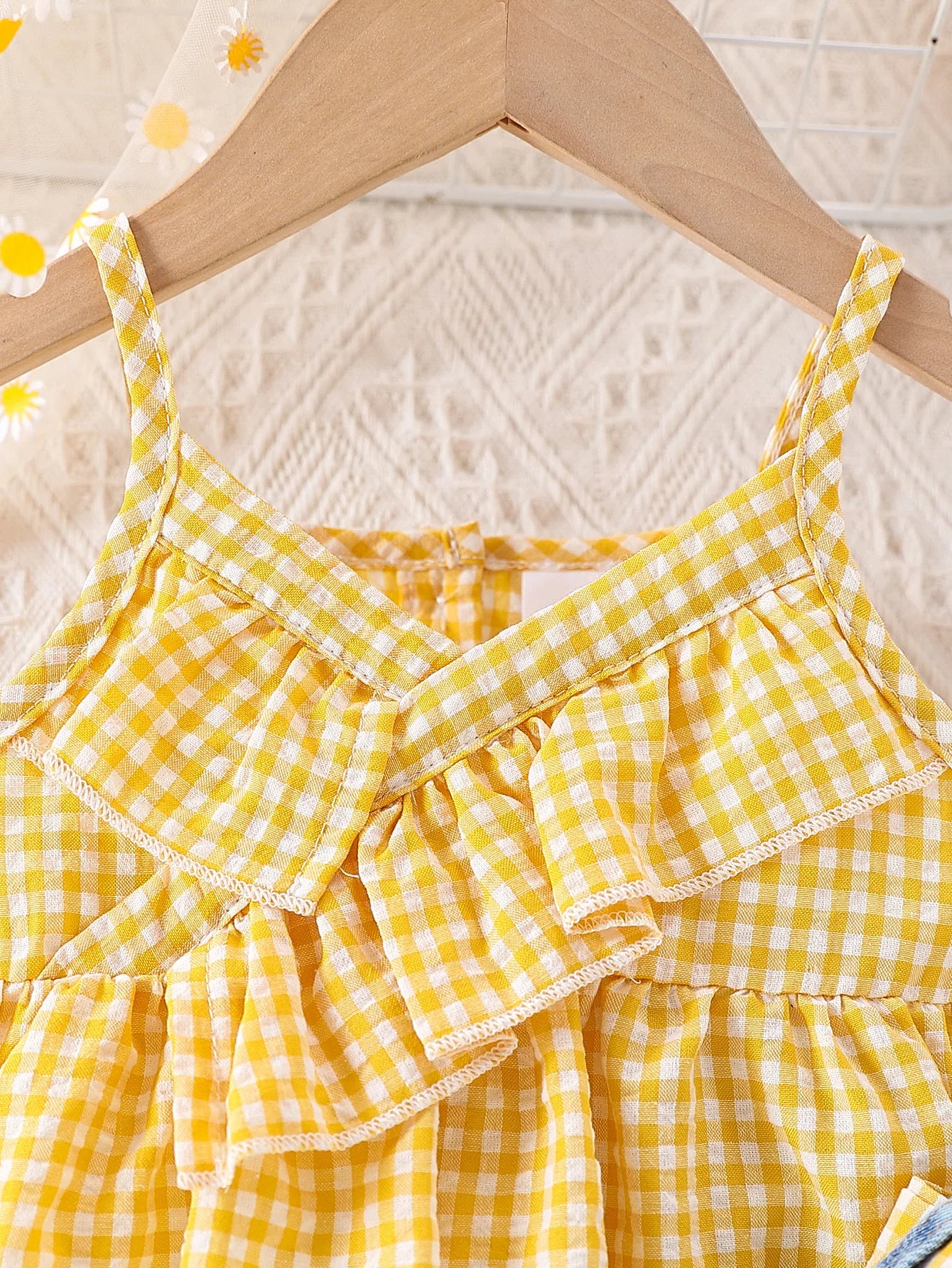 Summer Baby Girls Clothing Set & Denim Shorts Set 2-6Y | Yellow Plaid Ruffled Cami, Distressed Denim with Bow | Soft Breathable