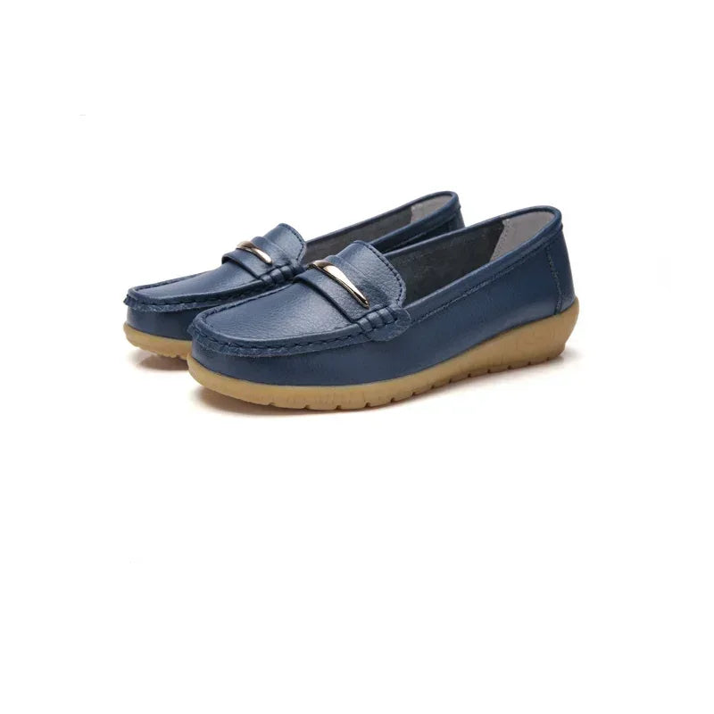 2025 New Genuine Leather Shoes Woman Slip On Women Flats Moccasins Women's Loafers Spring Autumn Mother Shoe Big Size 35-44