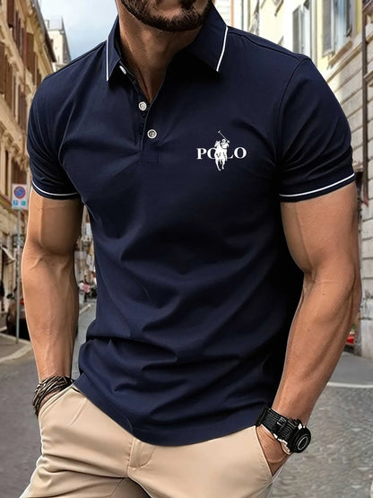 Men's Fitness Casual Sports T-shirt Gym Running Sports Elastic Short-sleeved Polo Shirt Lapel Top Men's Slim Fit T-shirt