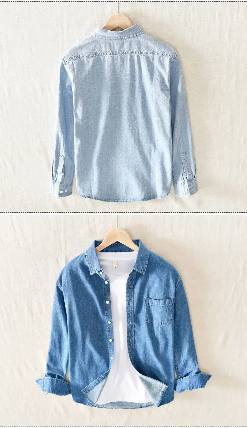 Autumn New Men's Denim Shirt Cotton Classic Style Fashion Trendy Loose Denim Long Sleeve Shirt 3 Colors Brand Clothing Male