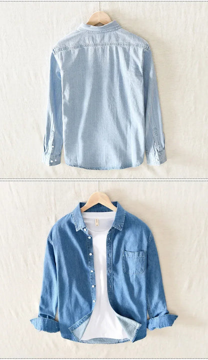 Autumn New Men's Denim Shirt Cotton Classic Style Fashion Trendy Loose Denim Long Sleeve Shirt 3 Colors Brand Clothing Male