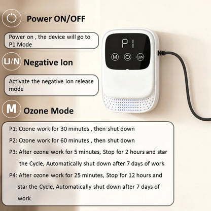 Air Purifier for Home Ozone Generator Negative Ion Remove Bad Smells Smoke Odor Air Cleaner for Bathroom Toilet Kitchen Pets