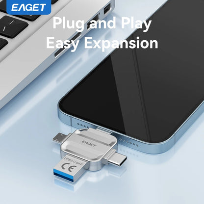 Eaget 4 in 1 Mini USB Flash Drive USB Type C Mirco B Lighting to USB 3.2 Pendrive USB Memories Stick for Phones PC Laptops