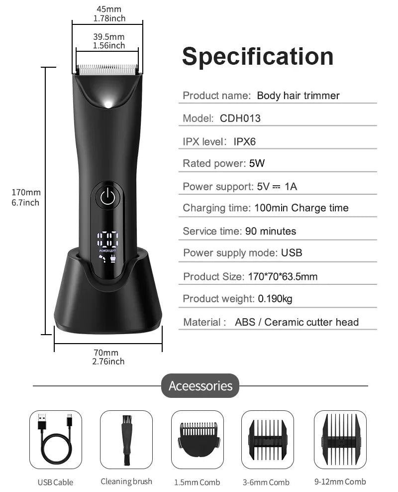 The Ballber Pro Electric Groin & Body Hair Trimmer for Men - Mens Body Groomer Kitfor Privates -Shaver for Hard to Reach Areas