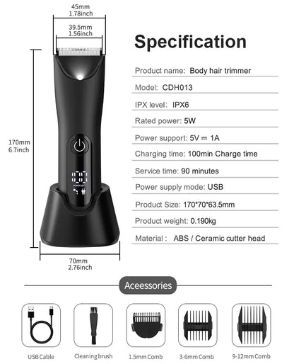 The Ballber Pro Electric Groin & Body Hair Trimmer for Men - Mens Body Groomer Kitfor Privates -Shaver for Hard to Reach Areas