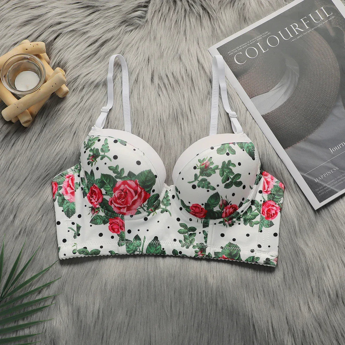 Viomisha Sexy Underwear for Women Push Up Bra with Steel Ring Floral Printed Brassiere 3/4 Cup Beautiful Female Lingerie