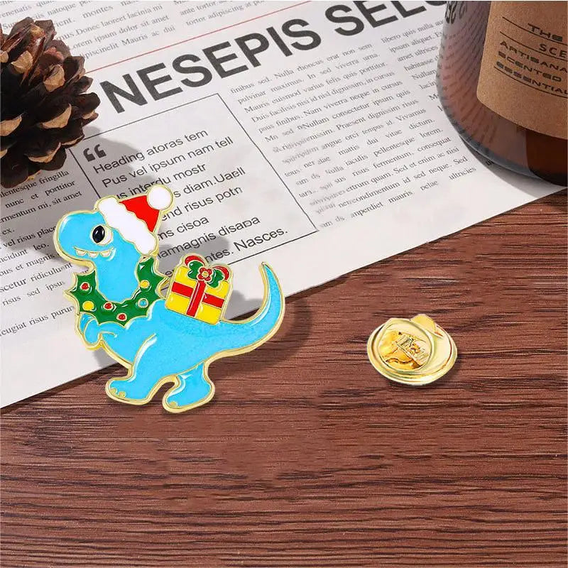 4pcs Cute Cartoon Dinosaur Enamel Brooch Creative Christmas Day Holiday Gift Lapel Pin Badge Backpack Clothing Hat Accessories
