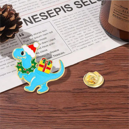 4pcs Cute Cartoon Dinosaur Enamel Brooch Creative Christmas Day Holiday Gift Lapel Pin Badge Backpack Clothing Hat Accessories