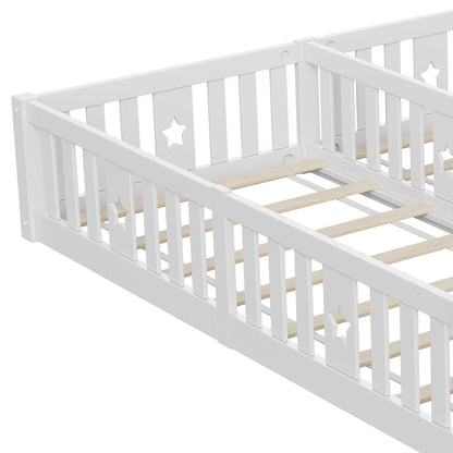 Rosahqnda Children's Bed Floor Bed 90x200cm with Railing Gate,Pine Wooden Bed for Families with 2 Children,Children's Twin Bed