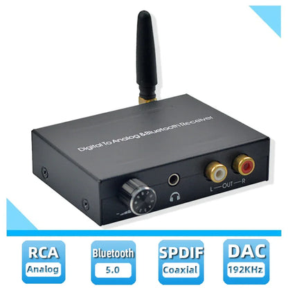 DAC Digital to analog audio converter RCA R/L and 3.5mm out with Bluetooth receiver volume control RCA Amplifier for PS4 TV