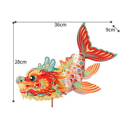 1 Set Goldfish Paper Lantern with Pole DIY Handmade Lantern Chinese New Year Mid-Autumn Festival Fish Night Light Material Bag