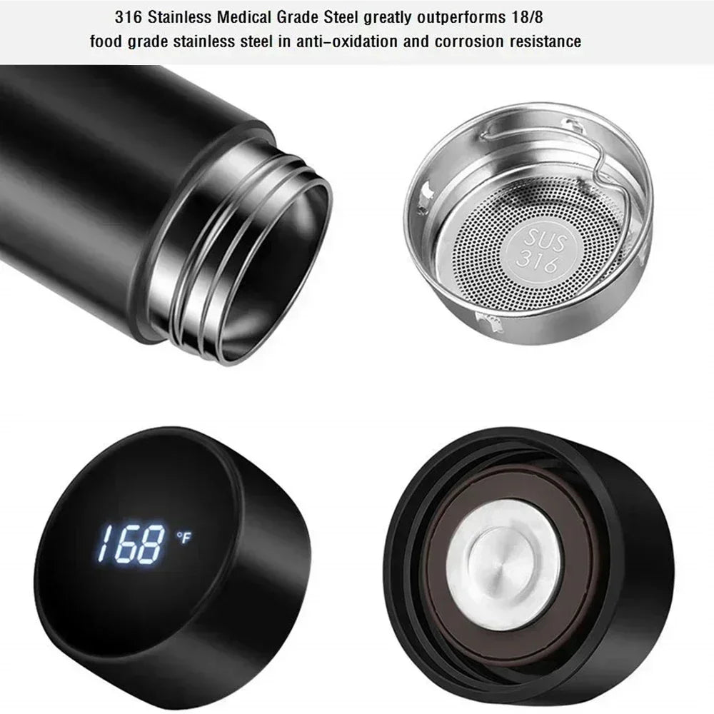 Coffee Cup, Teapot, Smart Sports Bottle with LED Temperature Display, 17 Oz Insulated Stainless Steel Water Bottle