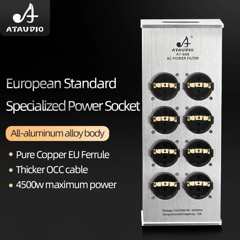 Hi-end EU Hifi Power Filter for Standard EU Socket Noise-free Audio Purifier Filter Power Conditioner with EU Outlets Strip