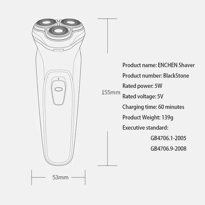 ENCHEN Blackstone Electrical Rotary Shaver for Men 3D Floating Blade Washable Type-C USB Rechargeable Shaving Beard Machine