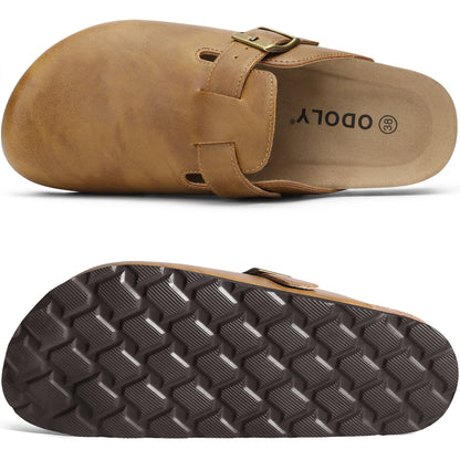 Kidmi New Men Sandals Vegan Leather Cork Insole Potato Shoes Unisex Adjustable Buckle Slip-On Clogs with Arch Support