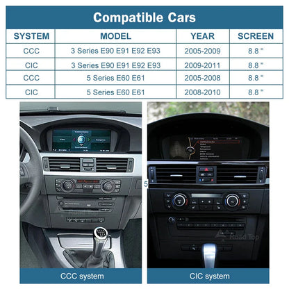 Road Top 8.8'' Wireless Carplay Android Auto Multimedia Display Screen For BMW 3 Series E90 E91 E92 E93 5 Series E60 E61 CCC CIC