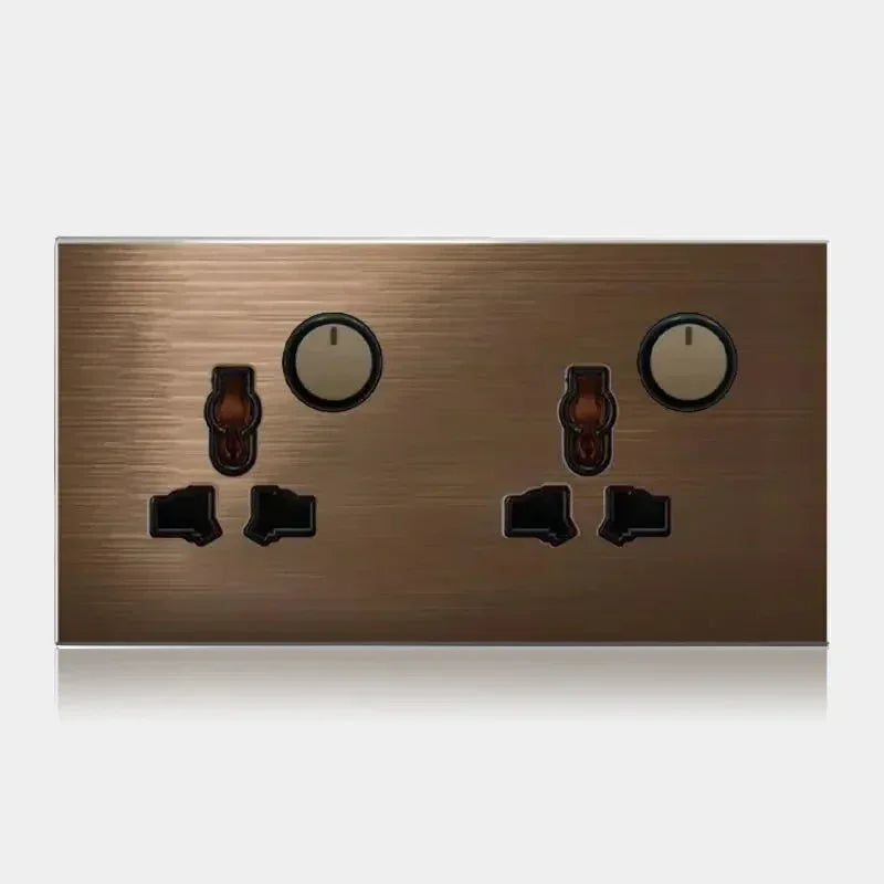 High quality coffee color universal Retro Eu FR 220V wall light switch,Reset button switch electrical socket with LED indicator