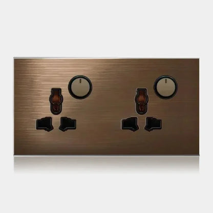 High quality coffee color universal Retro Eu FR 220V wall light switch,Reset button switch electrical socket with LED indicator