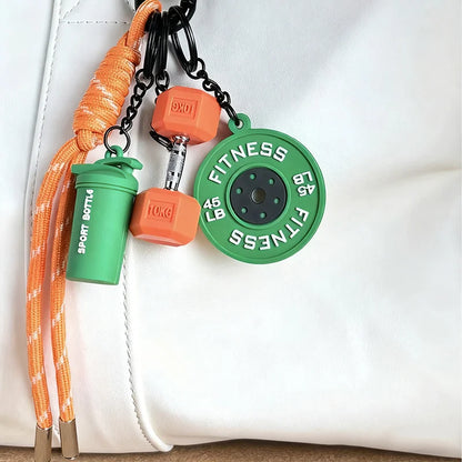 Fitness Keychain Gym Lover Barbell Key chain Weightlifting Keyring Silicone Weight Plate Gym Gifts Workout Gifts Bag Charm Backp