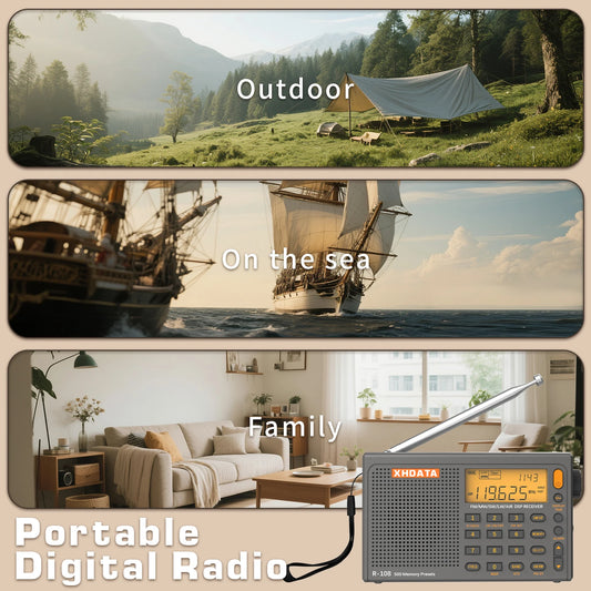 XHDATA R-108 Digital Portable Radio Stereo FM LW SW MW Full-Band Radio DSP Radio Receiver Multi-Function Rechargeable Radio