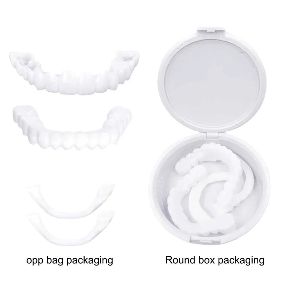 2 Pairs Smile Whitening Teeth Snap On Silicone Cosmetic Denture Upper and Lower Fake Tooth Cover Perfect Fit Teeth Beauty Tool