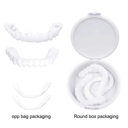 2 Pairs Smile Whitening Teeth Snap On Silicone Cosmetic Denture Upper and Lower Fake Tooth Cover Perfect Fit Teeth Beauty Tool