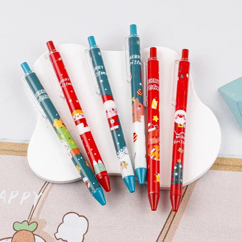 50Pcs/Lot Cute Christmas Press Gel Pens Cartoon Santa Claus Kawaii Christmas Gift Black Ink Pen Student School Office Supplies