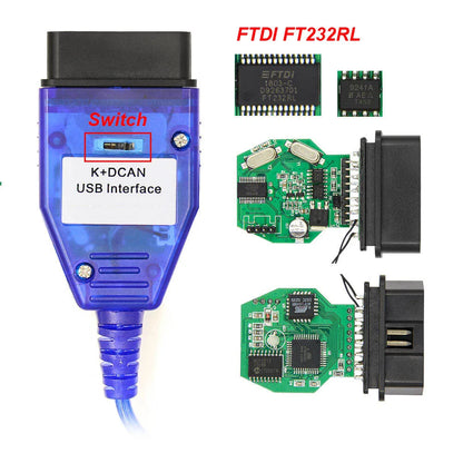 For K DCAN K+CAN FTDI Chip OBD2 Auto Car Diagnostic Tools OBD 2 Scanner Switch USB Interface Cable K + DCAN