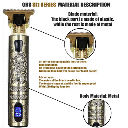 OHS T9 Vintage Electric Hairdresser Oil Shaving Head Pusher Carving Clipper Hair Cutting Machine Precision Trimmer for Men Care