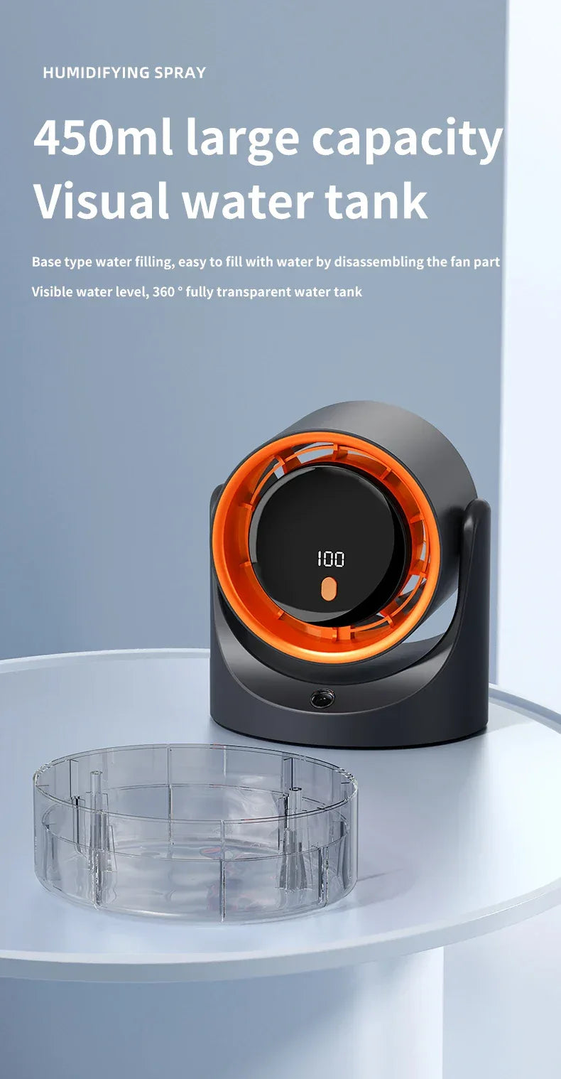 TINSOL New Compact Mini Electric Fan with Single-Hole Mist Air Conditioner Ice-Cool Humidifying Circulating Fan 360° Adjustable