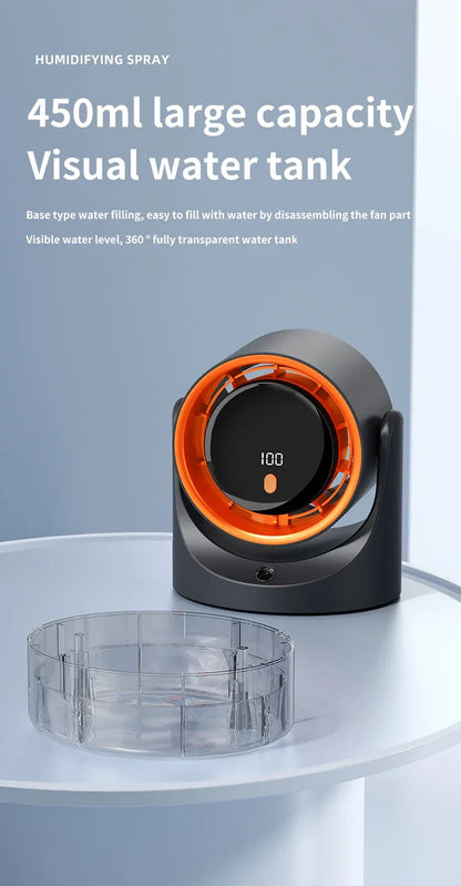 TINSOL New Compact Mini Electric Fan with Single-Hole Mist Air Conditioner Ice-Cool Humidifying Circulating Fan 360° Adjustable