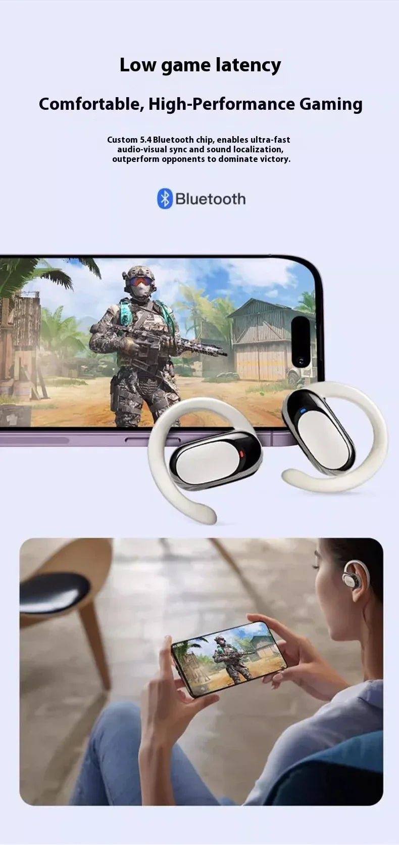 OWS Headphones Over-Ear Open-Ear Wireless Bluetooth Earphones Style Noise Cancellation Rotatable Feature With Mic Portable Audio