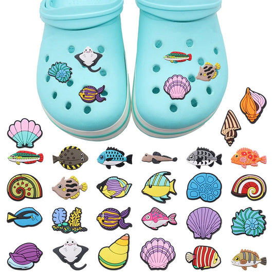 1-27Pcs Mix Colorful Sea Fishes Shell Coral PVC Conch Shoe Charms Accessories Kids Buckle Fit Party Present by PDG ibma
