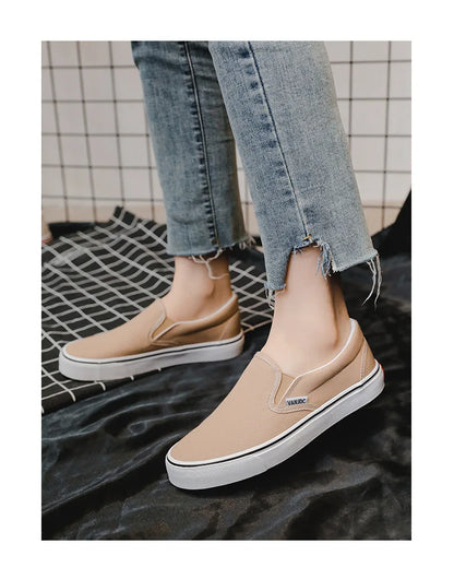 Women's Slip-On Canvas Shoes Summer 2026 Korean Style Student Flat Rubber Sole Wear-Resistant Low Cut Flat Heel Street Fashion