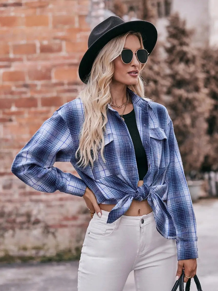 Autumn Plaid Shirt Women Long Sleeve Turn-down Collar Oversize Shirts Female Stylish Vintage Casual Blouse Ladies Chemise