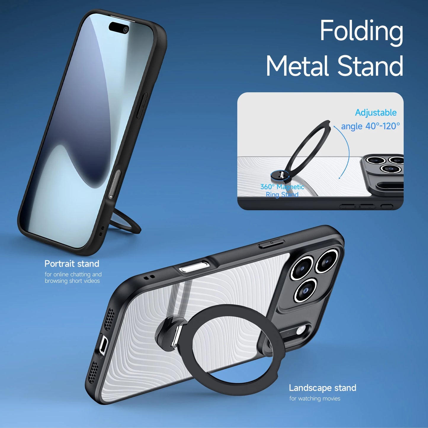 DUX DUCIS Magnetic Phone Case for iPhone 17 Pro Max & iPhone 17 Air Back Stand Cover with Transparent Flowing Lines Design