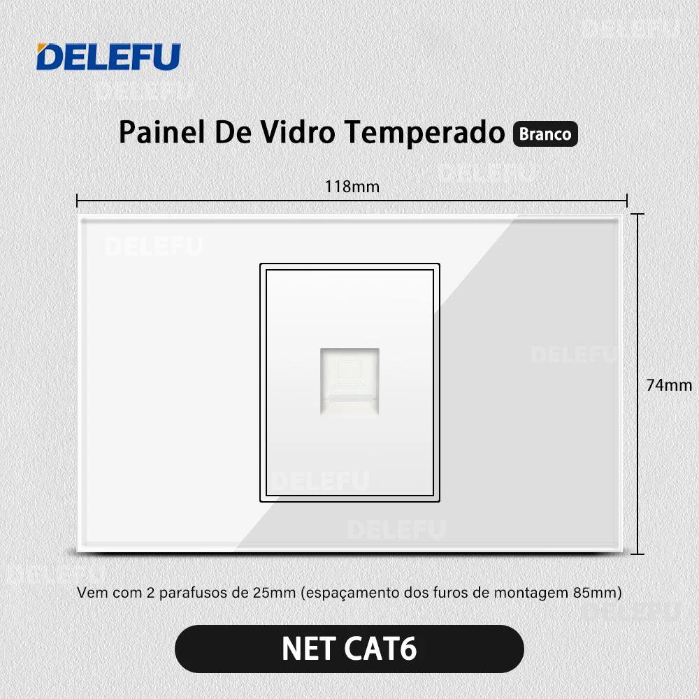 DELEFU 4*2 White Tempered Glass Brazil Standard Outlet with Double USB Type C Wall Power Socket Smart Switch Tuya Wifi 10A 20A