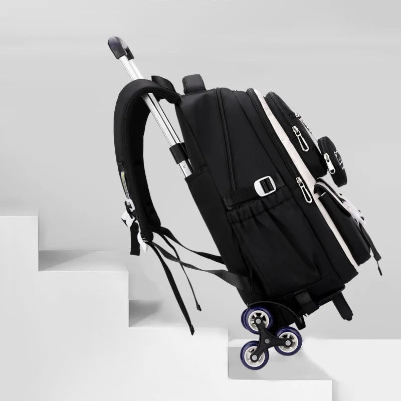 Children School Backpack Trolley Bag with Wheels Students Backpack Book Bag Rolling School bag for Girls Kids Wheeled Backpack