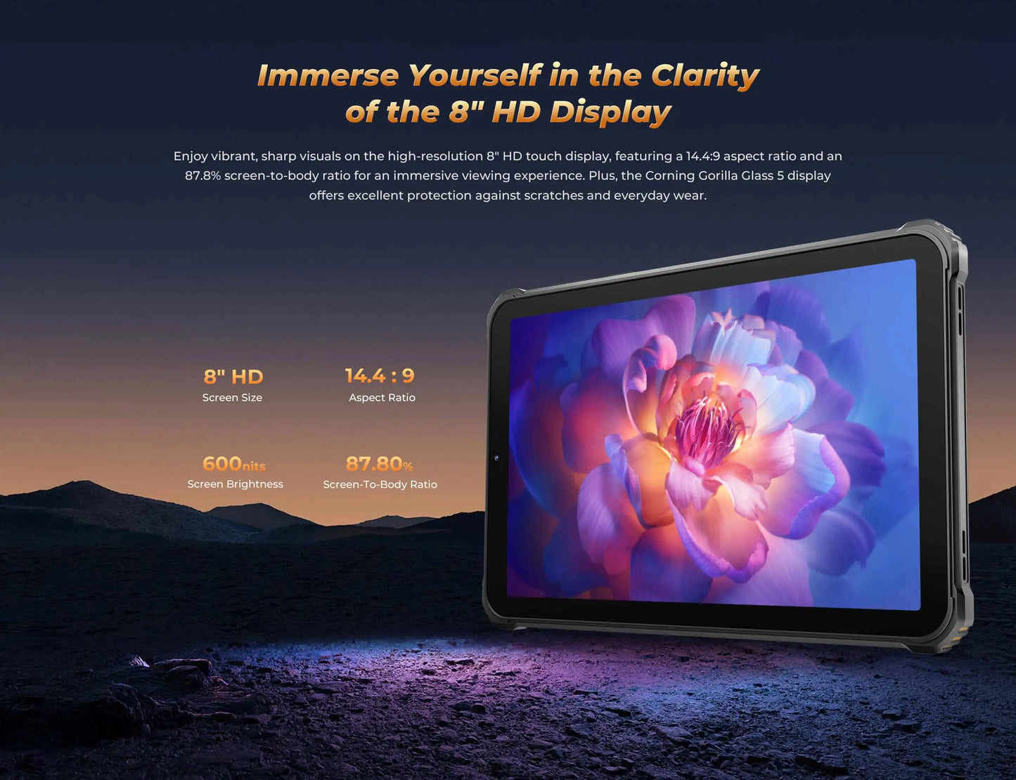 OUKITEL RT3 PRO 8-inch HD Rugged Tablet 13.9mm Ultra-Slim Profile IP68 &IP69K & MIL-STD-810H, 16(4+12)GB +128GB, 5150mAh Battery