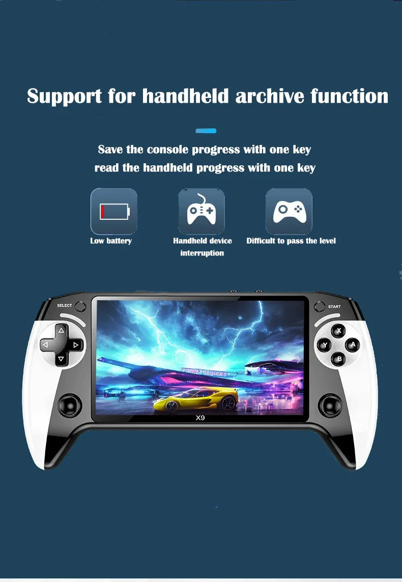 X9 portable game console, 5.5-inch screen, 1500mAh, retro video game player, Type C charging, electronic game player, large Arca