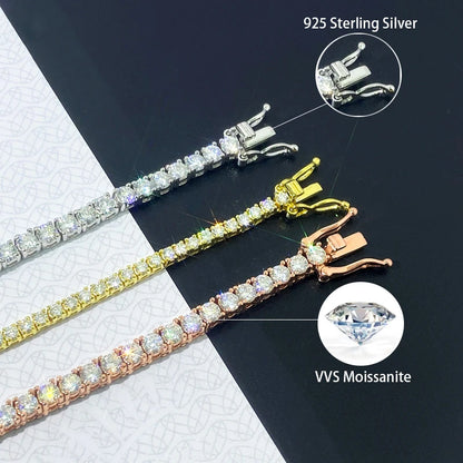 Luxury  Jewelry VVS Moissanite  Sterling Silver 925 Fashion Moissanite Tennis Chain Bracelet and Necklace For Women